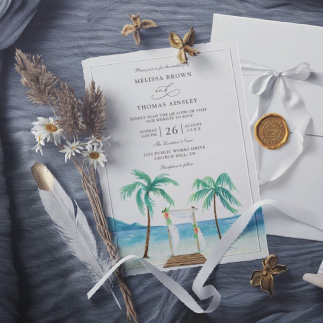 Invitation Mariage Tropical de Plage avec Pergola Florale et  (Créateur téléchargé)