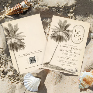 Invitation Mariage Tropical de Plage Vintage avec Palmiers