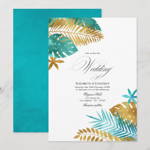 Invitation Mariage Tropical de Teal et Or