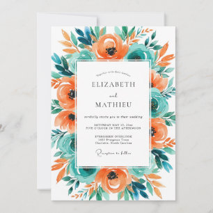 Invitation Mariage Tropical Distinctif Orange Turquoise