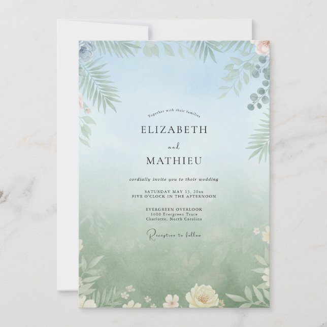 Invitation Mariage Tropical Feuillu Mousse de Mer (Devant)