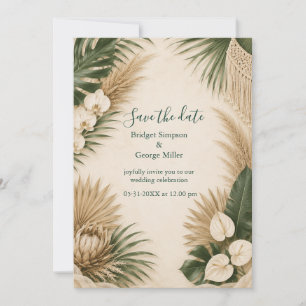Invitation mariage tropical floral Hawaï herbe des Pampas boh