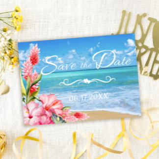 Invitation Mariage Tropical Floral sur la Plage, Enregistrez 