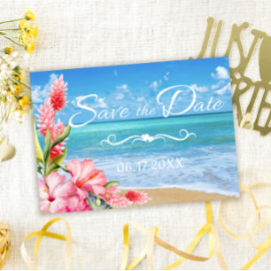 Invitation Mariage Tropical Floral sur la Plage - Épargnez la