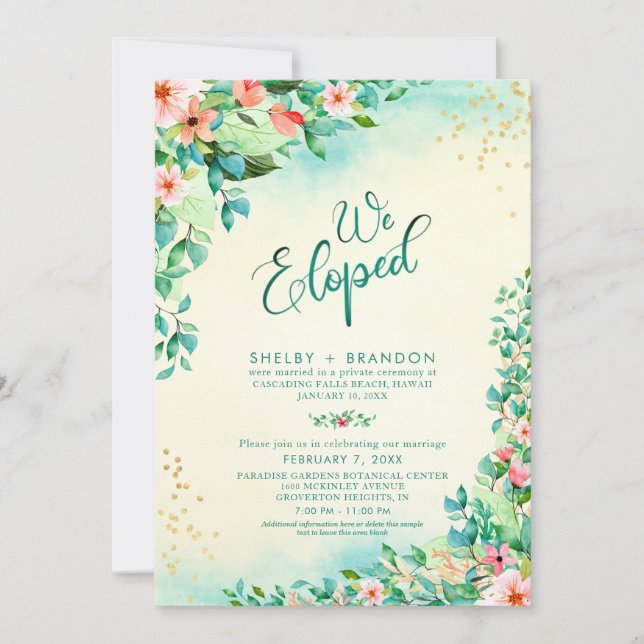 Invitation Mariage Tropical Fuite Réception Floral (Devant)