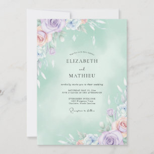 Invitation Mariage Tropical Menthe Améthyste Peint