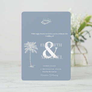Invitation Mariage Tropical Minimaliste Bleu Poussiéreux