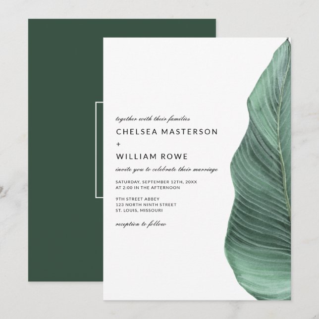 Invitation Mariage Tropical Monstera Palm Leaf (Devant / Derrière)