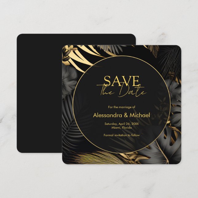 Invitation Mariage Tropical Noir Moderne Enregistrer La Date (Devant / Derrière)