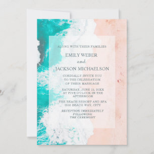 Invitation Mariage Tropical Océan Sarcelle Blanc Marron