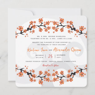 Invitation Mariage Tropical Orange Hibiscus Fusion Tourbillon