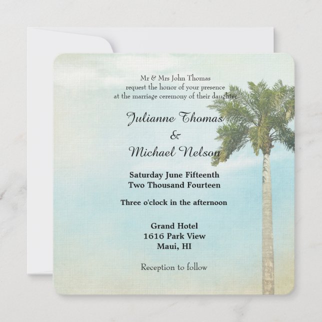Invitation Mariage Tropical Palm Tree (Devant)