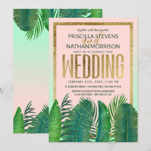 Invitation Mariage Tropical Palm Tree Banana Leaf Gold