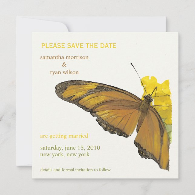 Invitation Mariage tropical - Papillon Enregistrer la date (Devant)