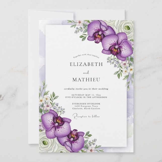 Invitation Mariage Tropical Pourpre Brillant (Devant)