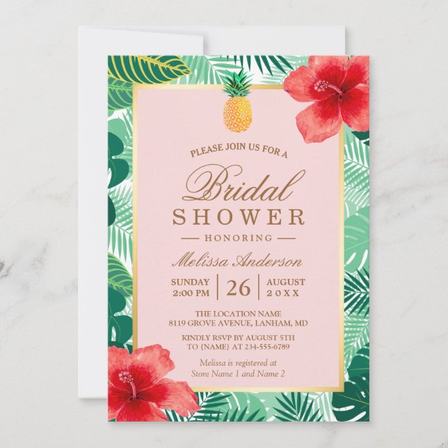 Invitation Mariage Tropical | Rose Foncé Ananas (Devant)