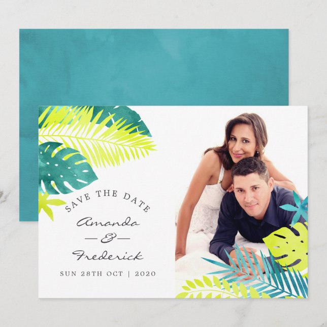 Invitation Mariage Tropical Sarcelle et Citron Enregistrez la (Devant / Derrière)