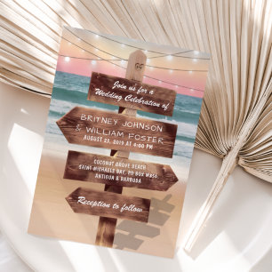 Invitation Mariage tropical sur la plage au coucher du soleil