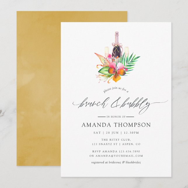 Invitation Mariage Tropical sur la Plage Brunch et Bulles (Devant / Derrière)