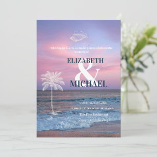 Invitation Mariage Tropical sur la Plage Océane au Lever du S