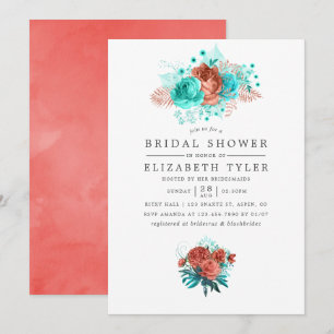 Invitation Mariage tropical turquoise et corail