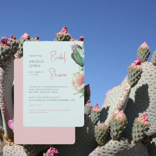 Invitation Mariage tropical Turquoise et Rose Cactus