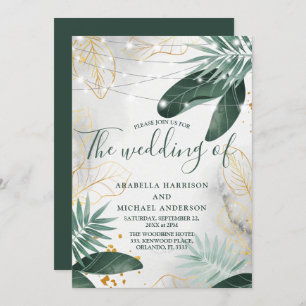 Invitation Mariage Tropical Vert Et Or
