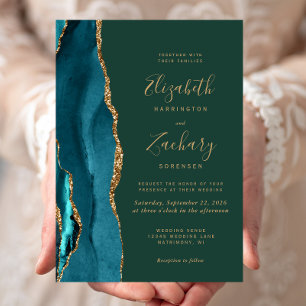 Invitation Mariage Turquoise Agate Émeraude Vert