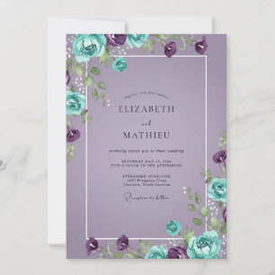 Invitation Mariage Turquoise Améthyste Ranunculus Eucalyptus