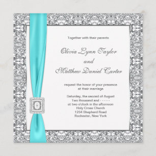 Invitation Mariage turquoise bleu et argent