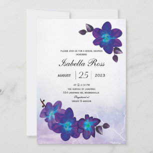 Invitation Mariage Turquoise Bleu Orchidée Fête de Fiançaille