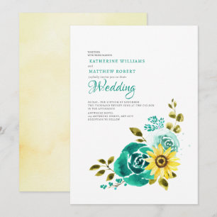 Invitation Mariage turquoise de tournesol jaune