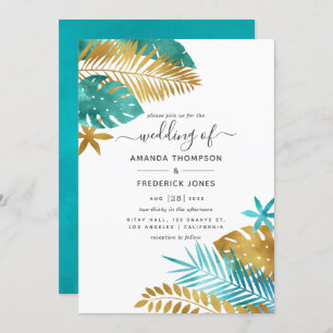 Invitation Mariage turquoise et Gold Tropical