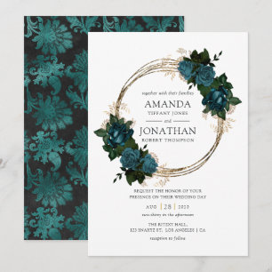 Invitation Mariage turquoise et or Floral