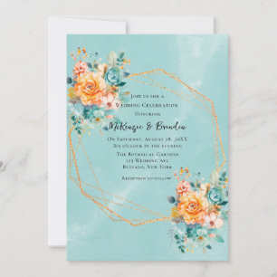 Invitation Mariage Turquoise et Orange Peony