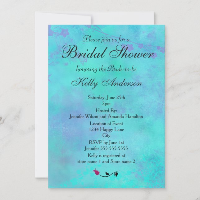 Invitation Mariage Turquoise et Violet Brumeux Abstrait (Devant)