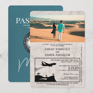 Invitation Mariage turquoise Maroc Passport