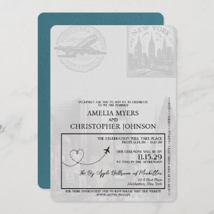 Invitation Mariage turquoise New York City Passport