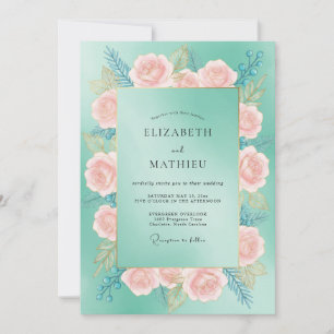 Invitation Mariage Turquoise Pétales de Pêche