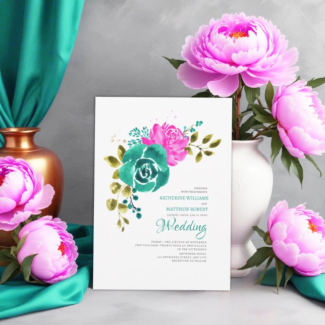 Invitation Mariage turquoise rose pâle (Créateur téléchargé)