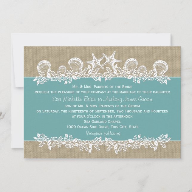 Invitation Mariage Turquoise Sea Garland (Devant)