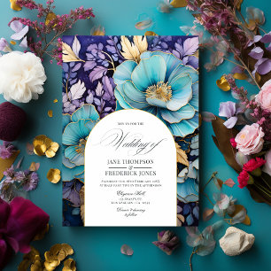 Invitation Mariage turquoise, violet et or