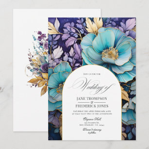 Invitation Mariage turquoise, violet et or