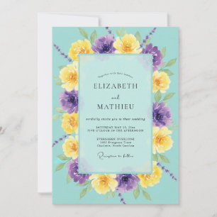 Invitation Mariage Turquoise Violet Ranunculus Eucalyptus