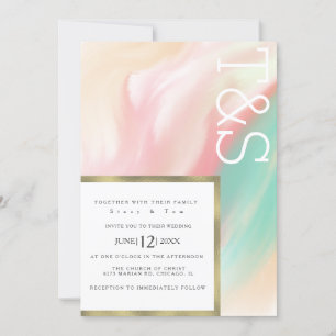Invitation Mariage Typographie Marbre Rose Sarcelle Pêche Gra