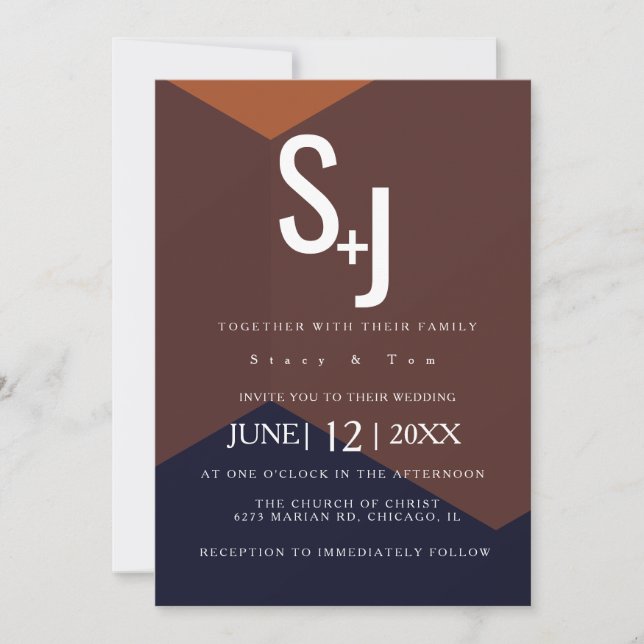 Invitation Mariage Typographie Navy Terracotta Chocolat Foncé (Devant)