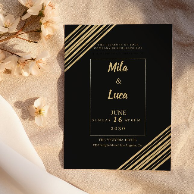 Invitation Mariage typographie noire géométrique or (Créateur téléchargé)