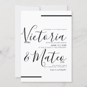 Invitation Mariage Typographie Script Noir Blanc Ligne