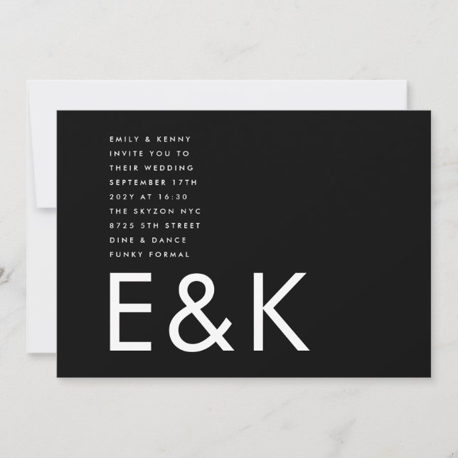 Invitation Mariage ultra moderne Gras Grand Monogramme Minima (Devant)