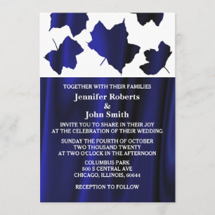 Invitation Mariage unique en blanc Satin Bleu profond